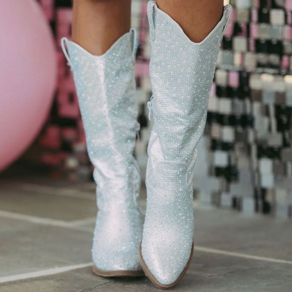 NEW🔥 Bling Jeweled Rhinestone Pointed-Toe Western Cowboy CowGirl Boot Knee-High - Picture 3 of 8